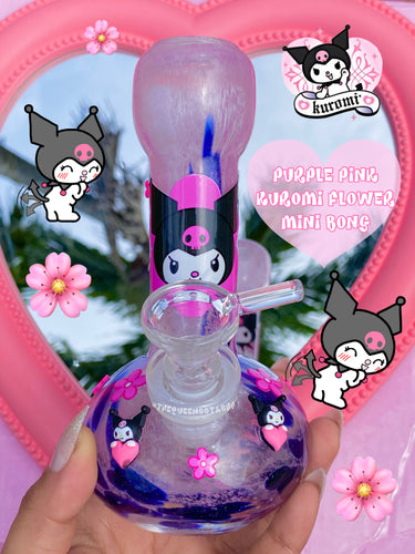 Kuromi pink Blue Glittery iridescent Glass (handmade) Ready to Ship