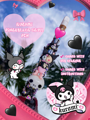 Kuromi pink & Black Skull Rhinestone Pen