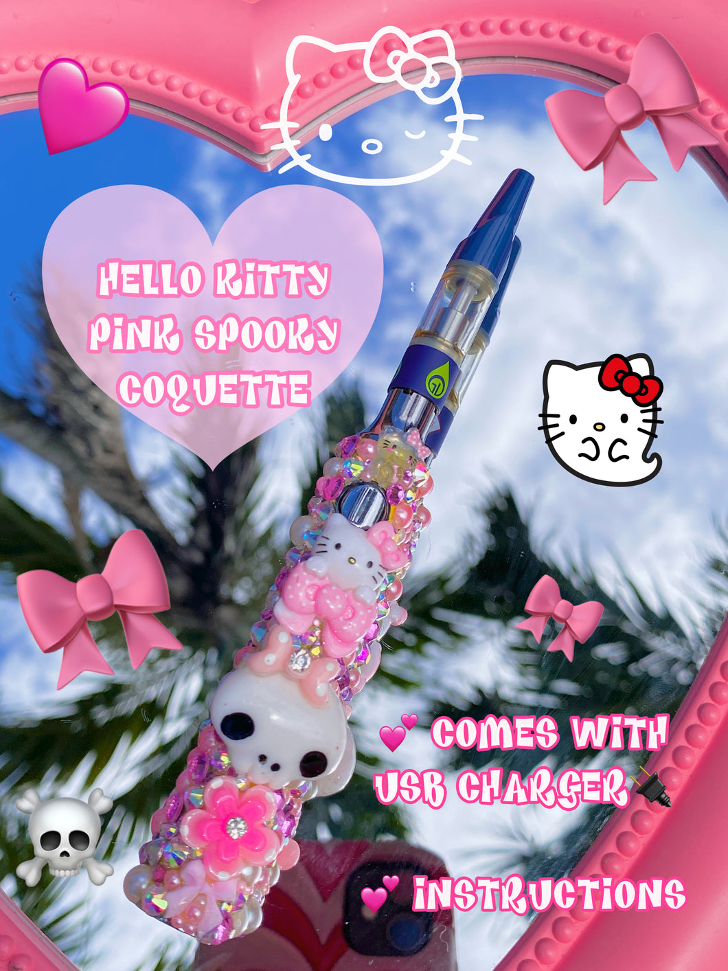 Hello Kitty Pink Spooky Coquette Rhinestone Pen