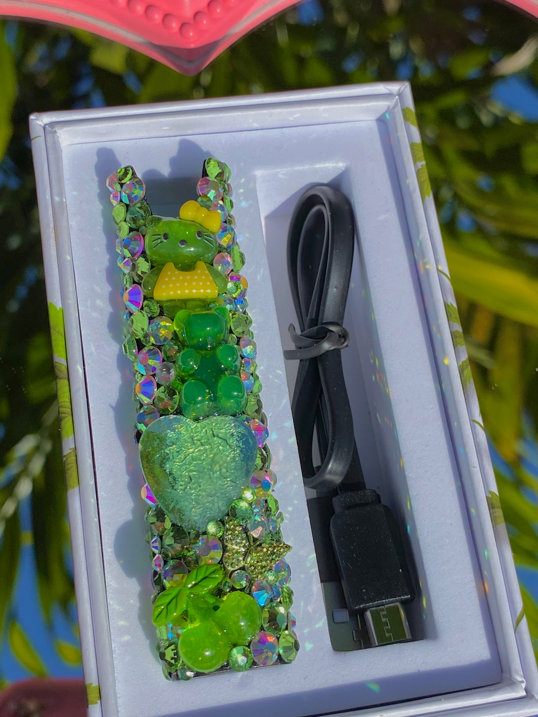 Stiiizy Lime Green HK Bedazzled Vape Battery