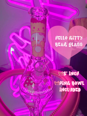 Hello Kitty Bear Heart 💗 Pink Clear Glass (handmade) Ready to Ship