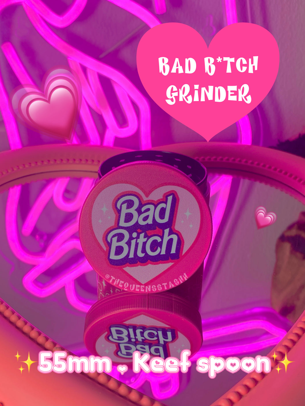 Pink Bad B*tch Heart Herb Grinder - 55MM- LARGE
