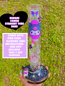 Kuromi Goth Girly Vibez Straight Tube Bong 12Inch(handmade) FREE 2 DAY SHIPPING